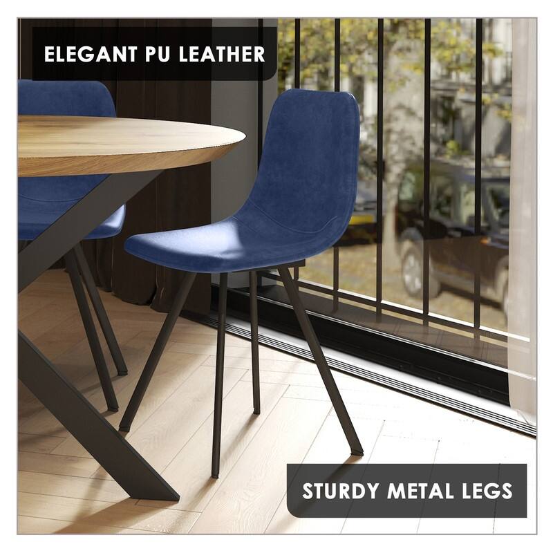 Markley Dining Chair with Leather Seat in Black Steel Legs, Scratch-Resistant, Ergonomic & Comfortable Modern Kitchen Chair
