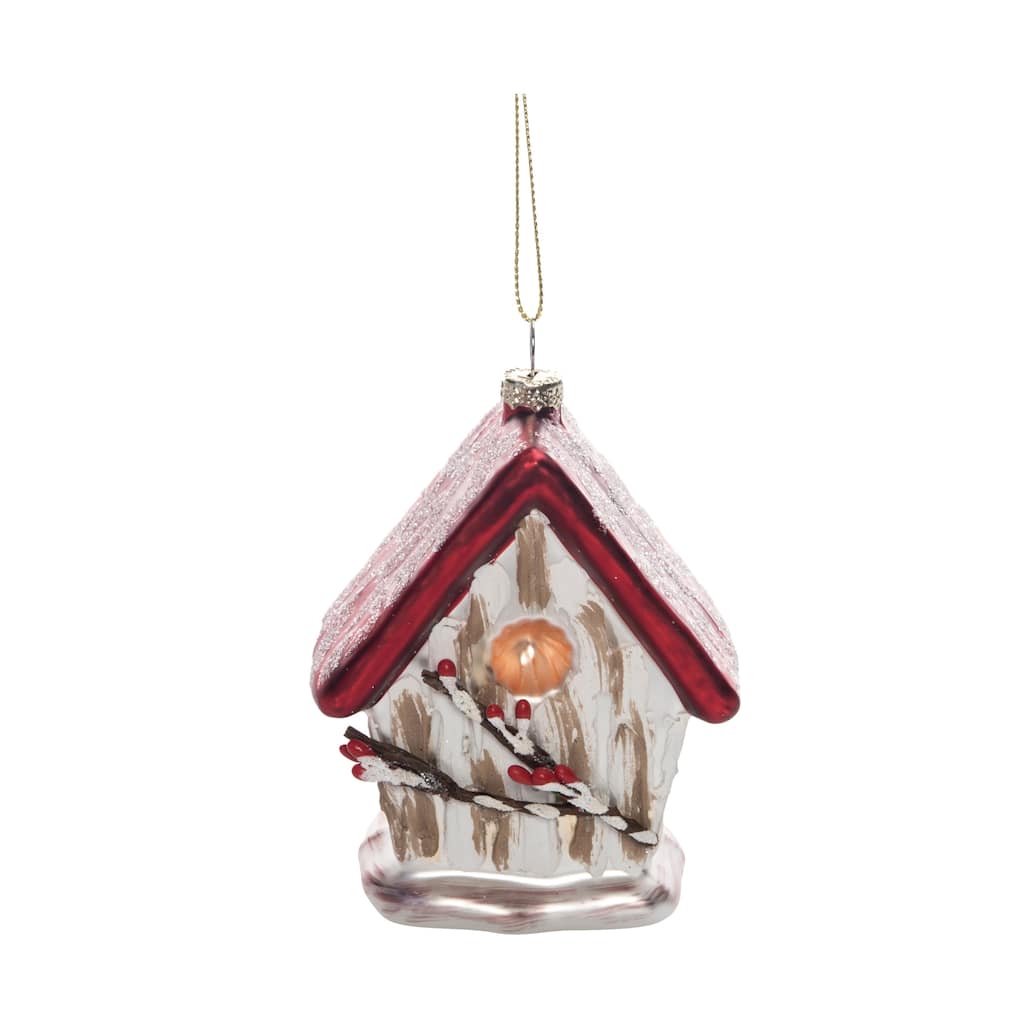 Transpac Glass 4.88 in. Holiday Bird House Ornament