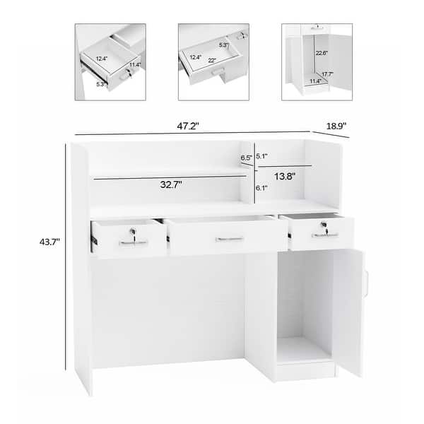 SAFEDELOCK Modern Reception Desk With Counter - High Right, Lockable Drawers, Suitable For Clothing Stores, Offices (Gray+White, Medium