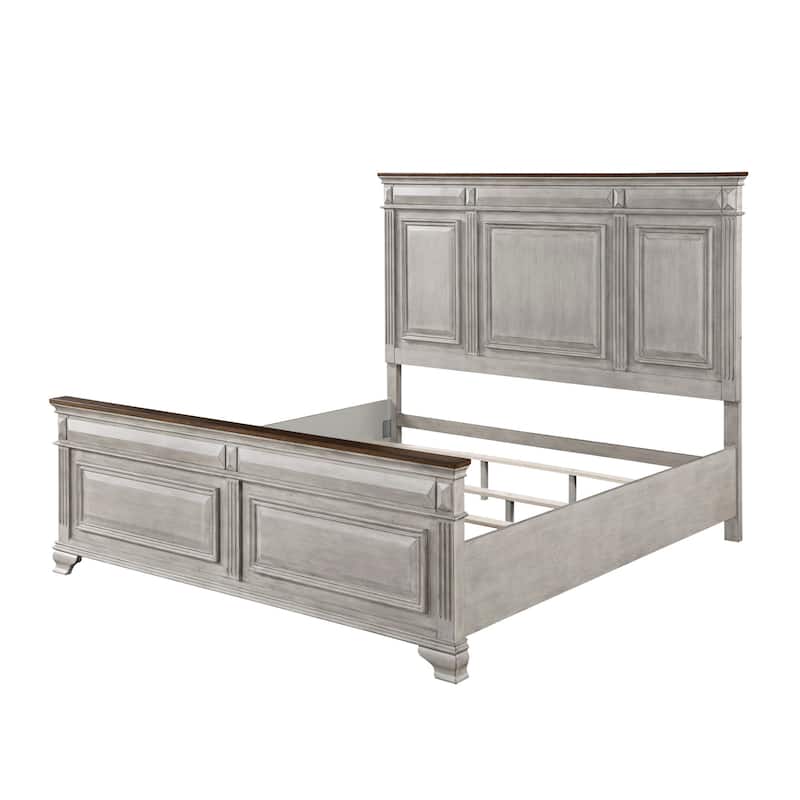 Kova Queen Size Bed, Clean Rustic Headboard Design, Brown Gray Oak Wood