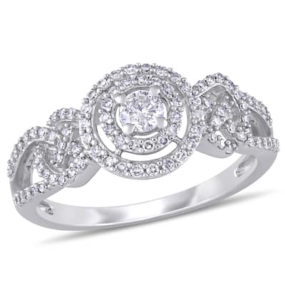 Miadora 10k White Gold 1/2ct TDW Diamond Interlaced Double Halo Engagement Ring