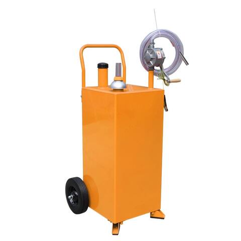 30 Gallon Portable Fuel Transfer Gas Can Caddy Storage Gasoline Tank Red w/ Rotary Pump, Wheel