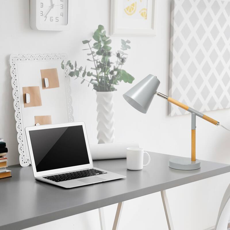 Simple Designs Matte and Wooden Pivot Desk Lamp - 16.13 X 5.50 x 15.50 (L x W x H)