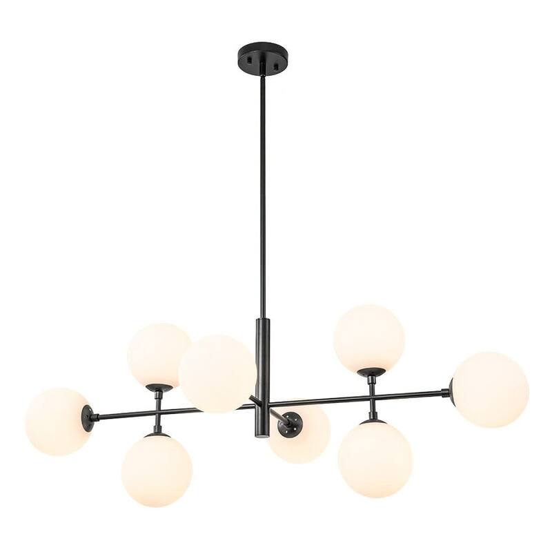 Mid-Century 8-Light Opal Glass Globe Sputnik Island Chandelier