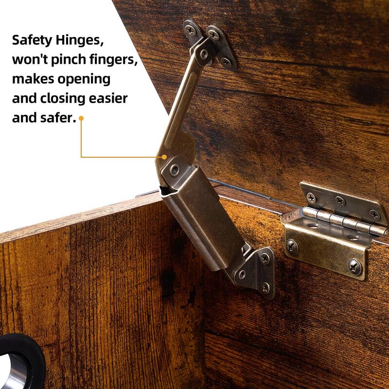 Farmhouse Brown Entryway Shoes Bench Lift-Top Wooden Storage Trunk