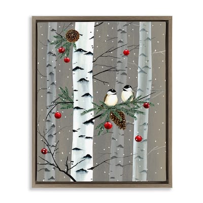 Stupell Birds and Holiday Ornaments Birch Tree Forest Floater Frame - Brown