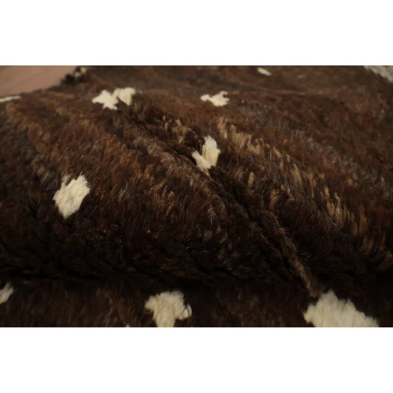 Hand Knotted Oriental 100% Wool Carpet Tribal Abstract Brown Moroccan Area Rug - 8' 7'' X 6' 0''