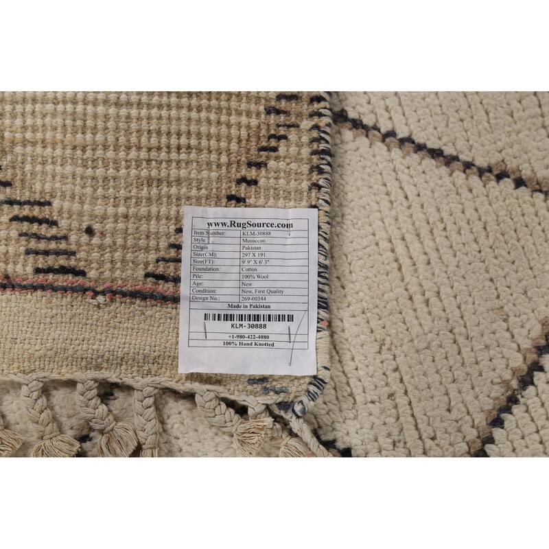 Beige Trellis Moroccan Oriental Area Rug Hand-Knotted Wool Carpet - 6'3"x 9'9"