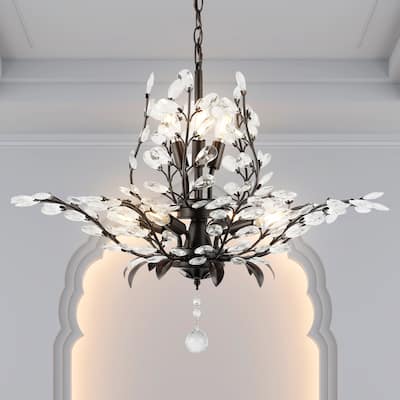 Elisana 28.5" 7-Light Contemporary Bohemian Iron/Acrylic LED Pendant, Oil Rubbed Bronze/Clear by JONATHAN Y