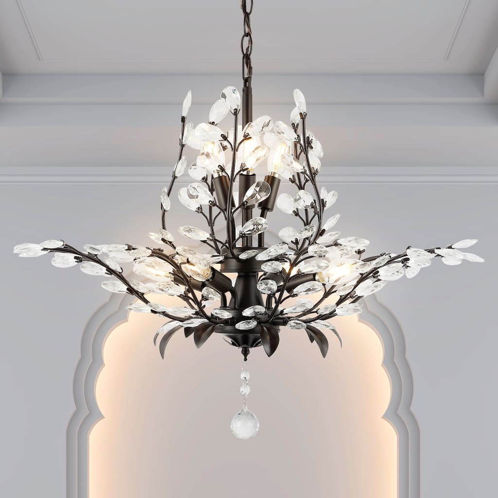 Elisana 28.5" 7-Light Contemporary Bohemian Iron/Acrylic LED Pendant, Oil Rubbed Bronze/Clear by JONATHAN Y