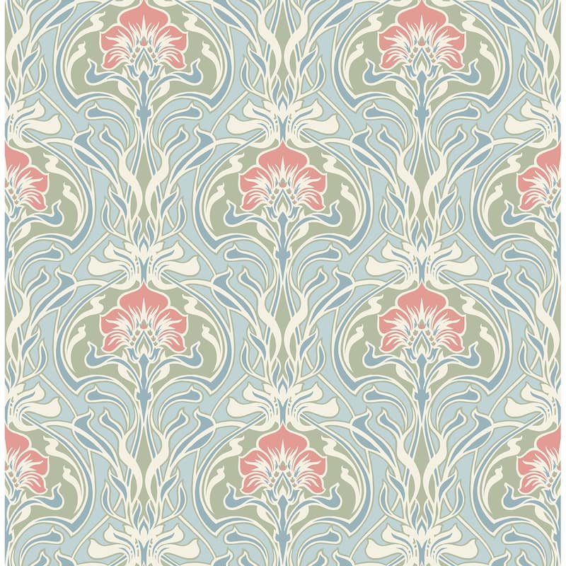 A-Street Prints Mucha Light Blue Botanical Ogee Wallpaper