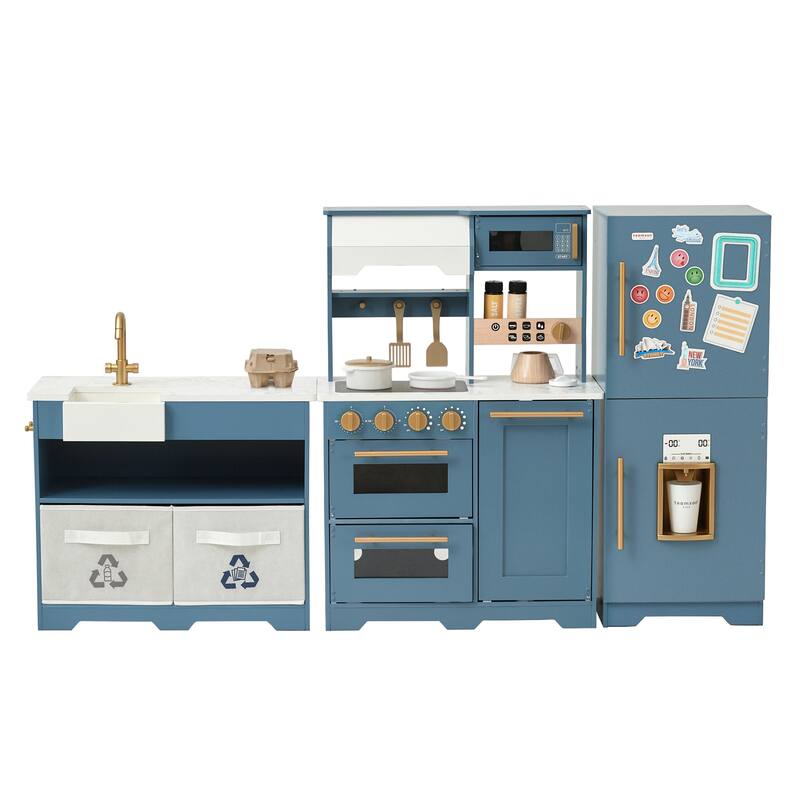 Teamson Kids Little Chef Atlanta Modular Play Kitchen with Accessories - 60.75" L x 12.99" W x 34.37" H - Blue