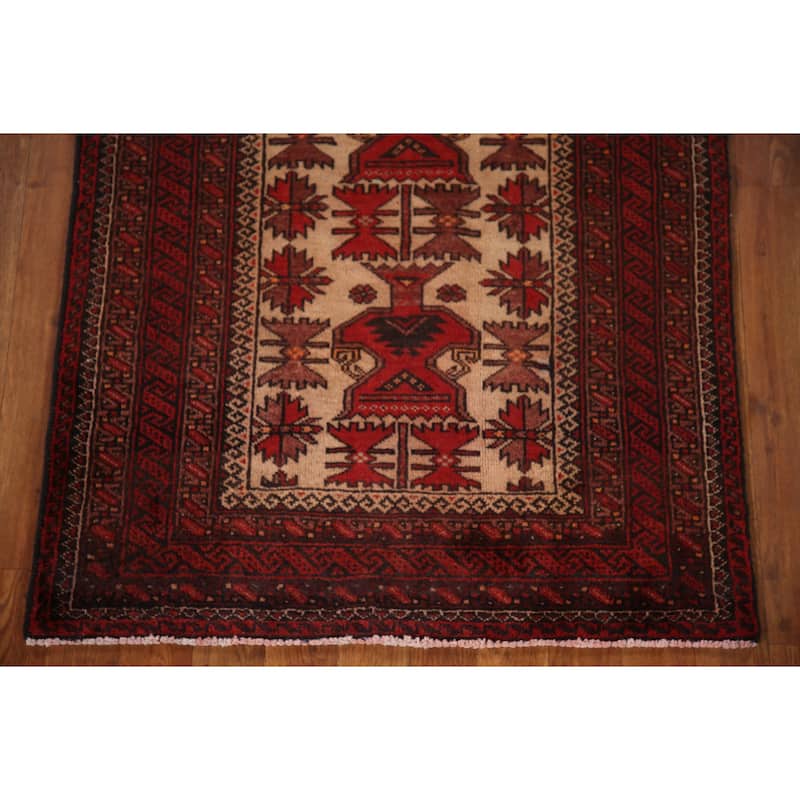 Balouch Persian Vintage Area Rug Hand-knotted Wool Carpet - 2'9"x 4'7"