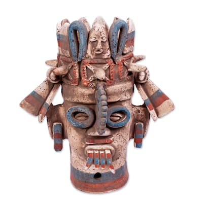 Novica Handmade Aztec Rain God Tlaloc Ceramic Vessel