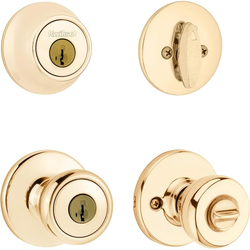 Kwikset 690 Tylo Entry Knob and Single Cylinder Deadbolt Combo Pack featuring SmartKey® in Polished Brass
