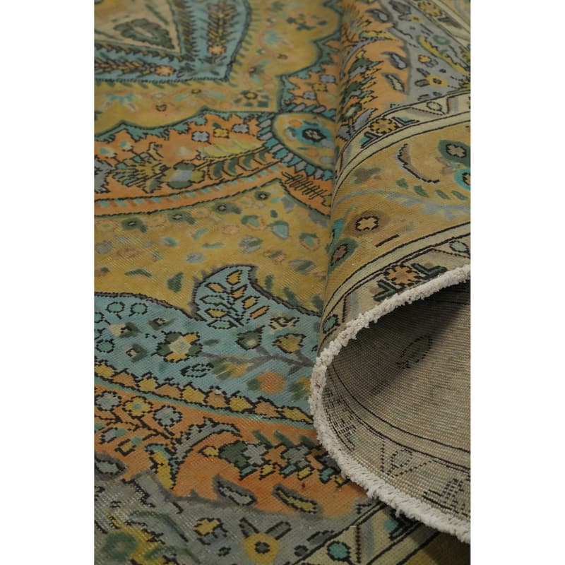 Hand Knotted Oriental 100% Wool Carpet Traditional Floral Yellow & Gold Tabriz Area Rug - 9' 5'' X 6' 5''