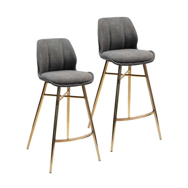 Porthos Home Cala Bar Stools Set of 2, Velvet Upholstery, Gold Chrome Legs - Dark Grey