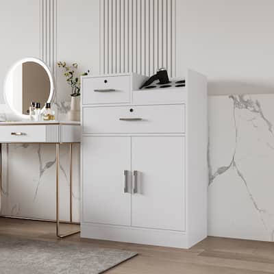 Storage Cabinet with Hair Dryer Holder Stylist Equipment Drawer