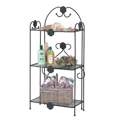 Vintage Wrought Iron Etagere Three Tier Glass Shelf | Renovator's Supply