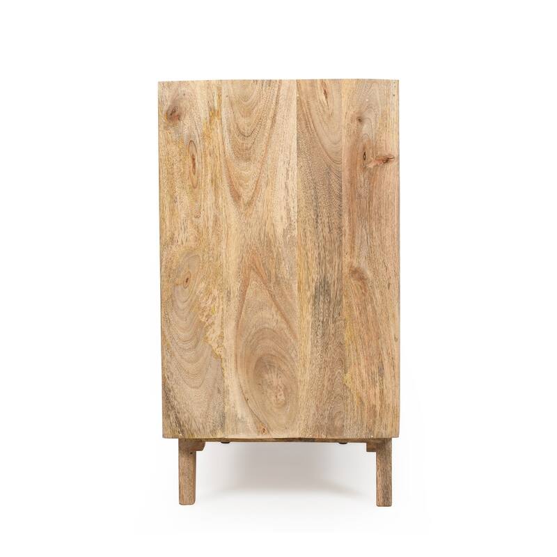 Wood Accent Cabinet Fluted Mango Wood Storage Cabinet with Adjustable Shelf