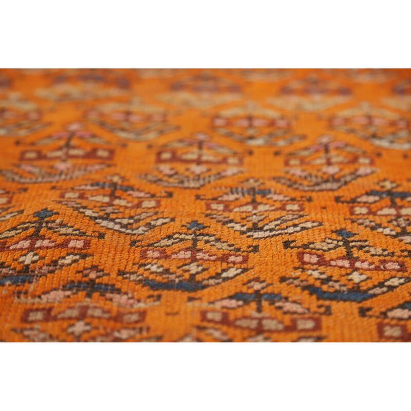 Hand Knotted Oriental 100% Wool Carpet Traditional Geometric Oranges & Rust Caucasian Runner Rug - 9' 3'' X 4' 0''