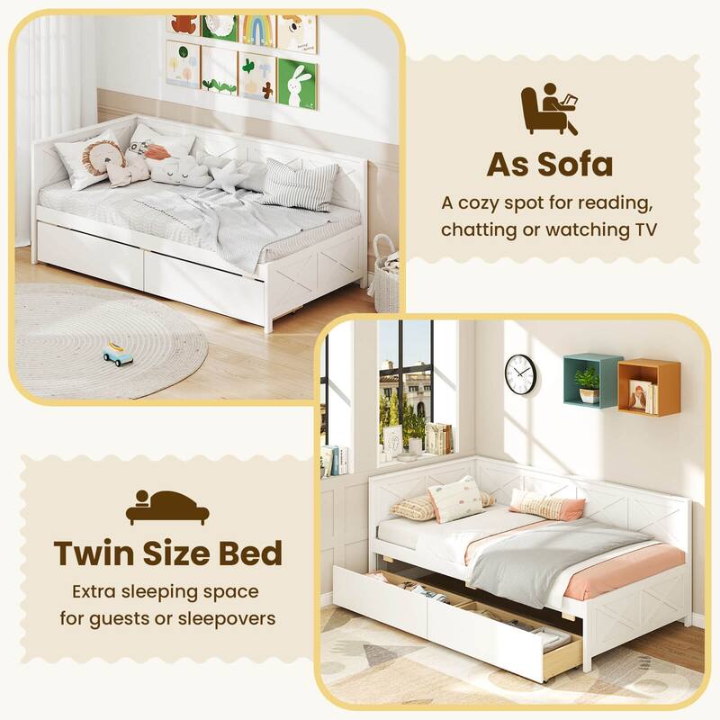Costway Twin Size Daybed with 2 Storage Drawers Slats Support &