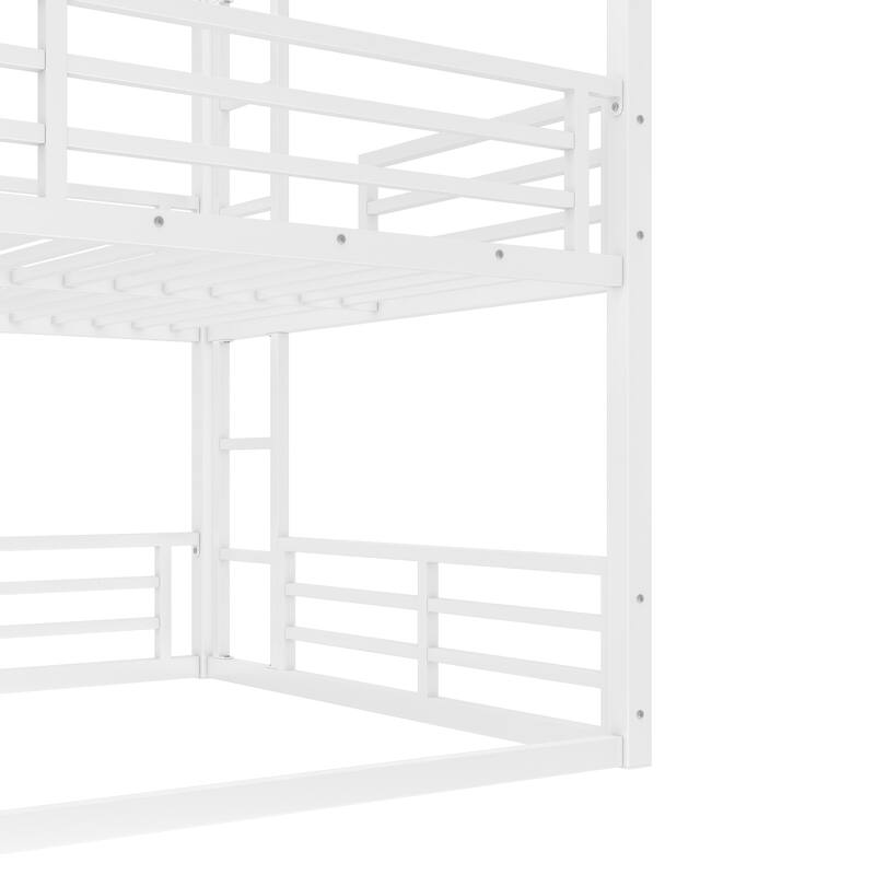 Roomfitters Twin/Full/Queen Metal Triple Bunk Bed with Safety Guardrails, Heavy-Duty Noise-Reduced Frame, White