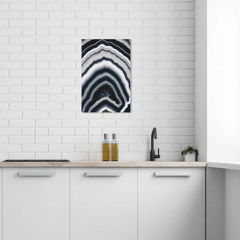 Wynwood Studio Canvas Abstract Marbled Geode Glassed Black and Light Gray Modern & Contemporary Wall Art Canvas Print - 24 x 16