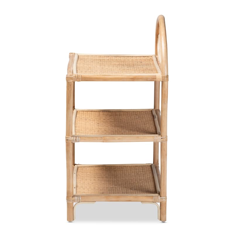 Redell Modern Bohemian Natural Brown Rattan 3-Tier Display Shelf