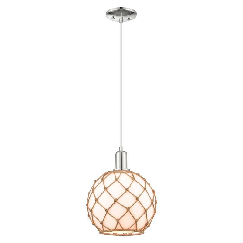 Innovations Lighting Endless Possibilities Arcadia - Farmhouse Rope - 1 Light 10" Cord Hung Mini Pendant - White Glass with Brown Rope/Polished Nickel