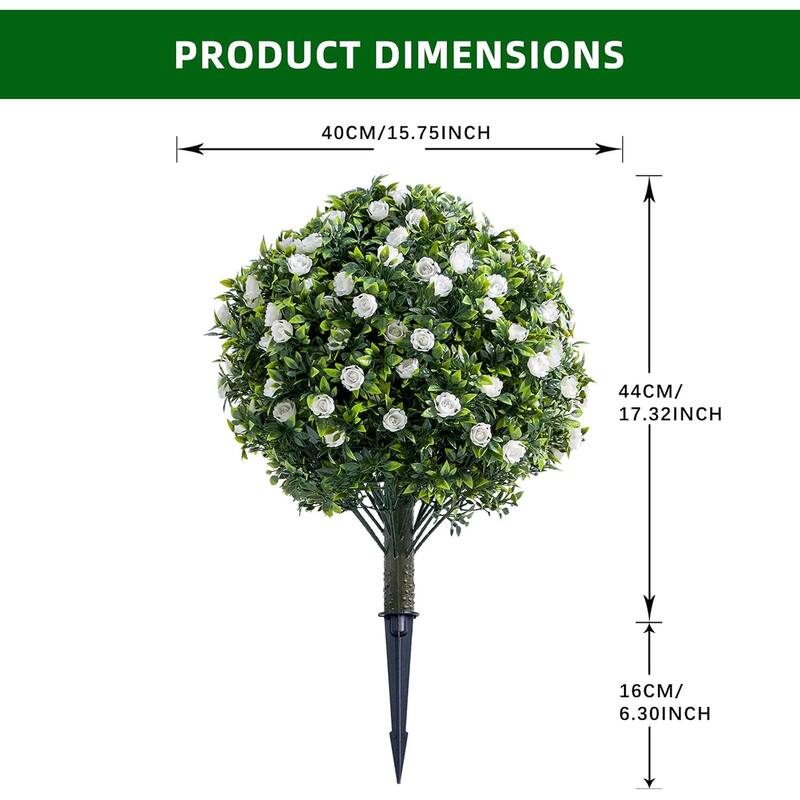 23.6" Artificial Topiary Flower with Ground Spike,Artificial Ball Trees with Rose Flowers Set of 4
