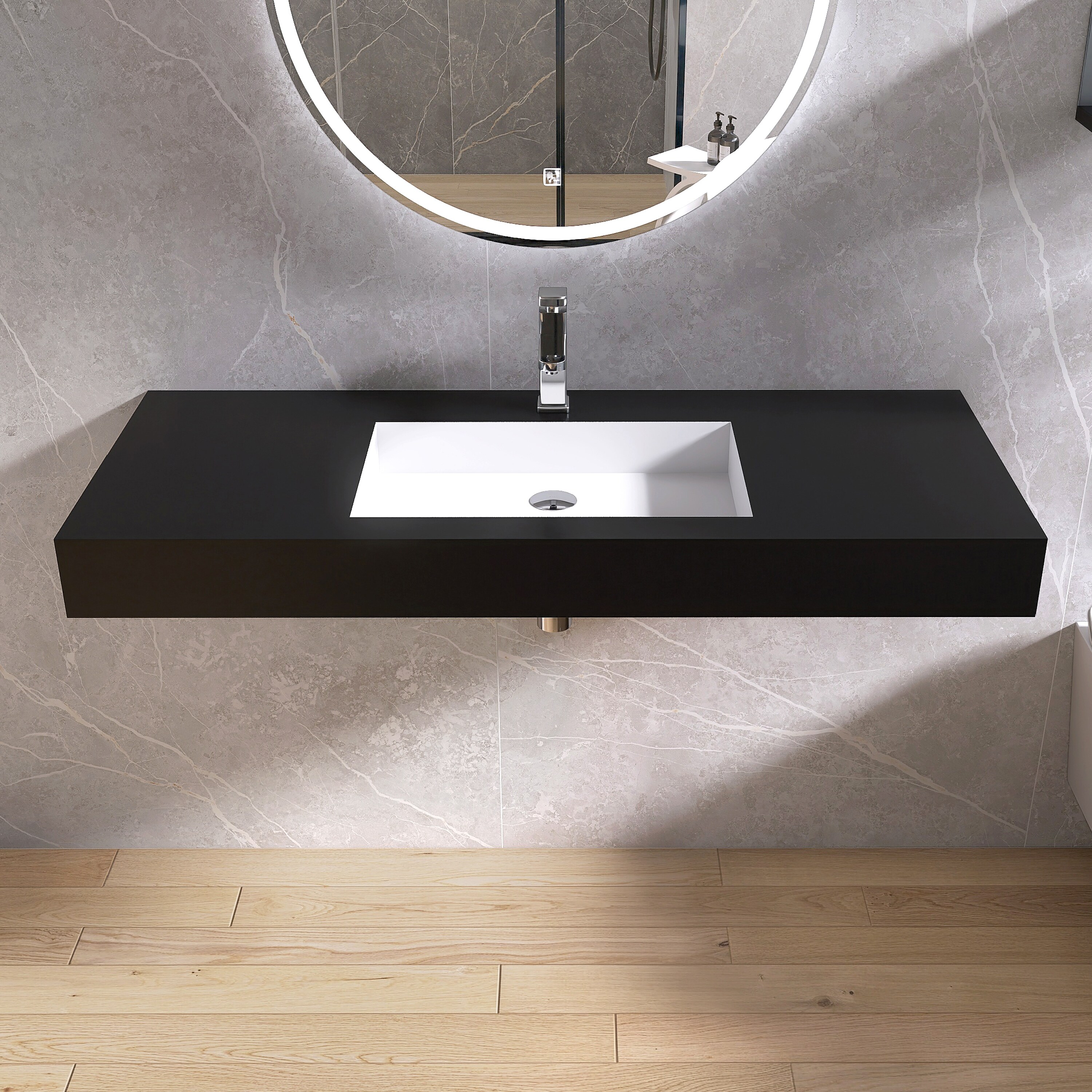 MEDUNJESS 47'' Wall Mount Bathroom Sink Solid Surface Bathroom Sink