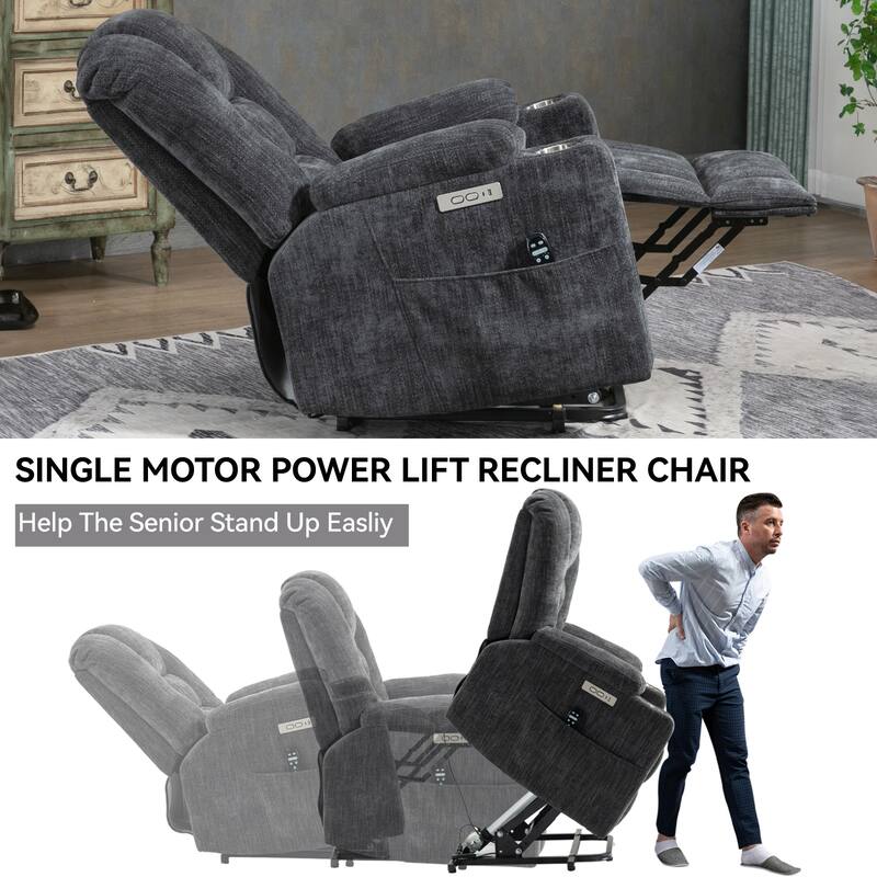 Large Power Lift Recliner Chair for Elderly, Lazy Lving Room Single Massage Sofa with Heat, Tufted Back, USB and Type C Ports
