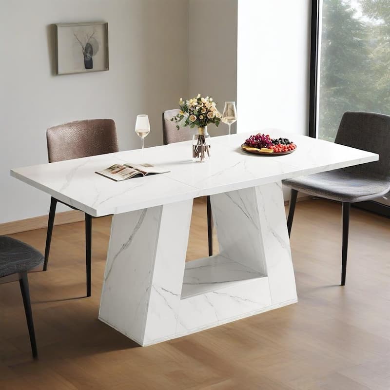 Wood Faux Marble 6 Seater Rectangular Dining Table - 62.99"W x 31.5"D x 29.5"H