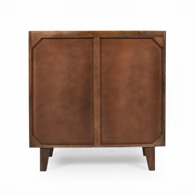 Rustic Solid Mango Wood Accent Buffet Cabinet with Fluted Door and Adjustable Shelf