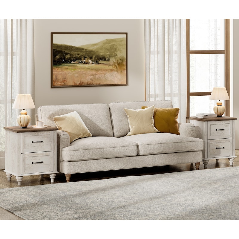 Farmhouse End Table Nightstands with Charging Station & Drawer