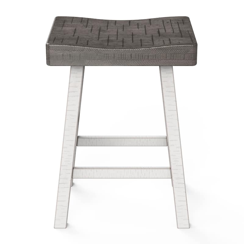 24" Farmhouse Gray Solid Wood Backless Set of 2 Saddle Stool