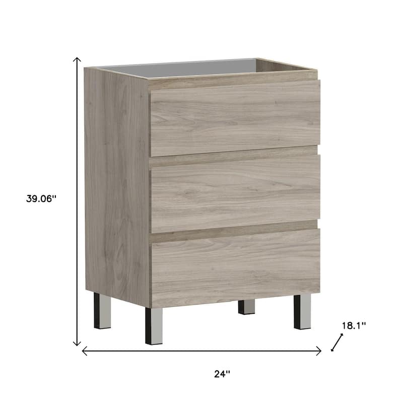 HomeRoots 24" Natural Wood Freestanding Bathroom Vanity With White Sink And Three Drawers - 24.00 in. x 39.06 in. x 18.10 in.