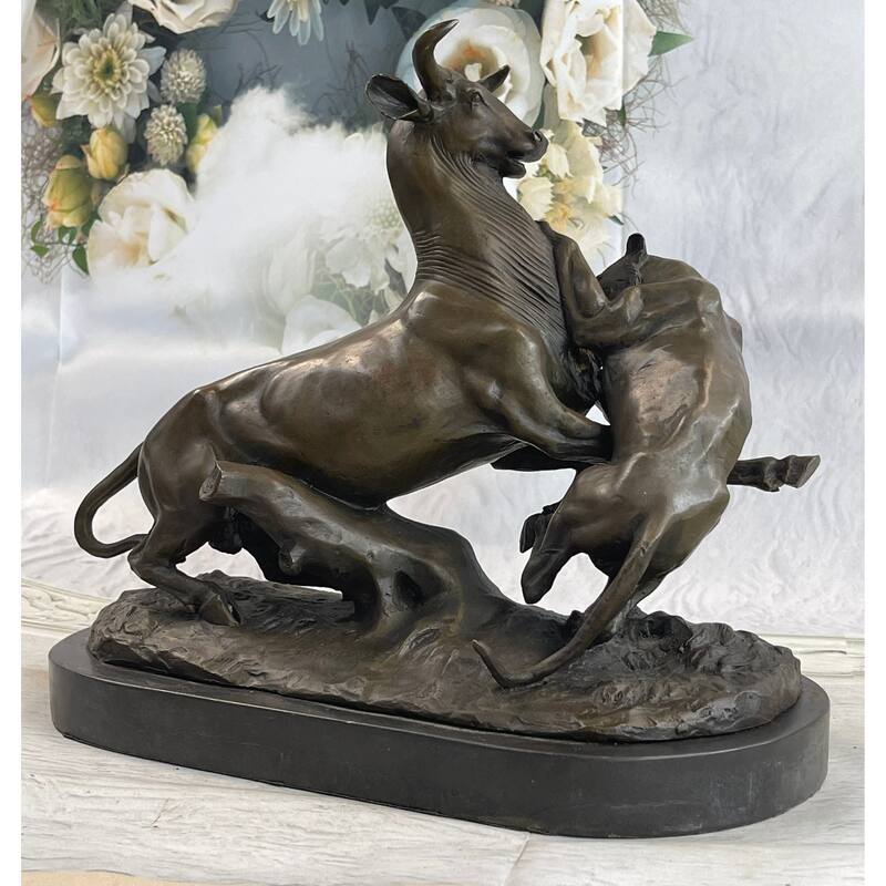 100 Percent Solid Bronze Signed French Animal Cheetah Gazelle Sculpture Figurine