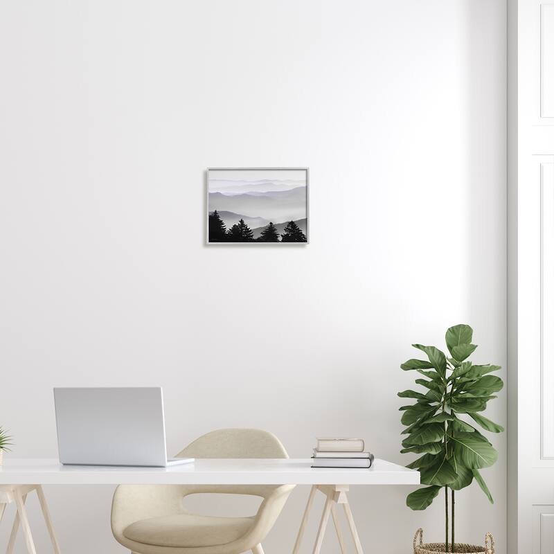 Stupell Pine Trees Silhouettes Foggy Mountain Range Peaks Framed Wall Art, Design by Lori Deiter