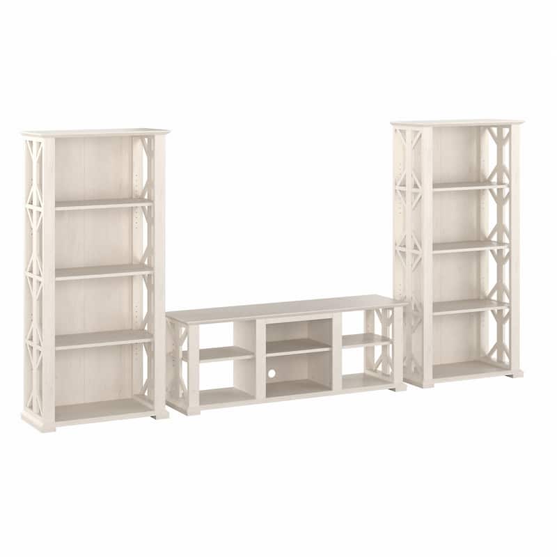 Homestead Farmhouse TV Stand with 4 Shelf Bookcases by Bush Furniture