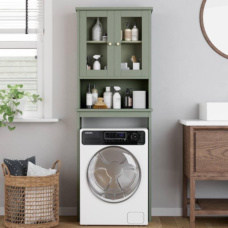 Futzca Over The Toilet Storage Cabinet with Adjustable Shelf & Glass Door - N/A