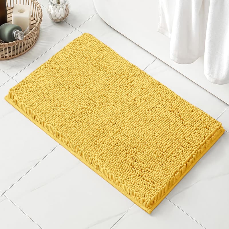 23"x15" - Large Lemon Soft Cozy Plush Chenille Bath Mat Bathroom Rug - Lemon - 23"x15"R