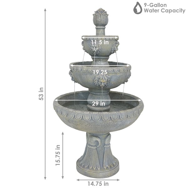 4-Tier Lion Head Outdoor Water Fountain Backyard Patio Feature - 53"
