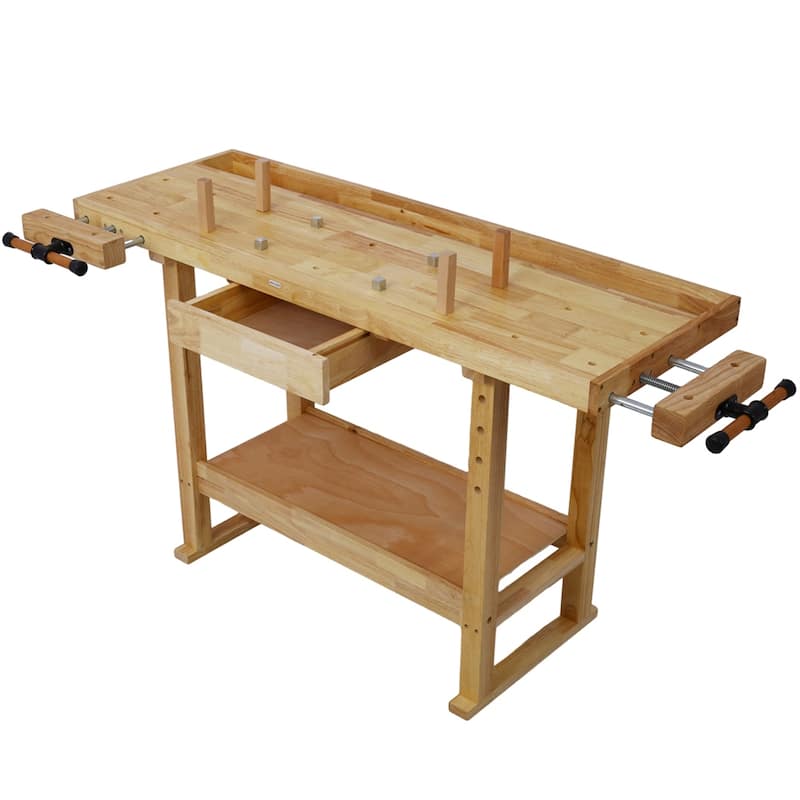 55-Inch Wood Workbench - Wooden Workbench for Garage Workshop and Home