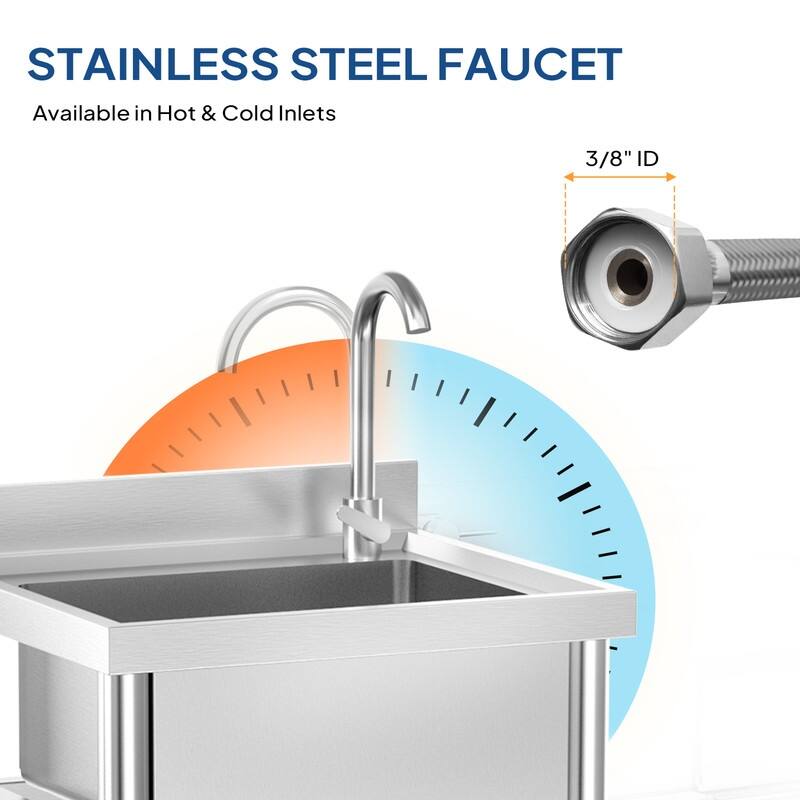 21.6 In.Freestanding Stainless Steel Single Basin Utility Sink With Storage Shelves