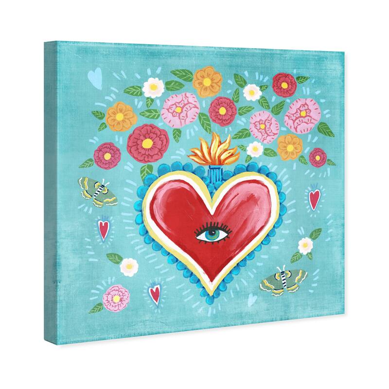 Wynwood Studio Canvas Floral and Botanical Heart Visions Blue and Tiffany Blue Modern & Contemporary Wall Art Canvas Print