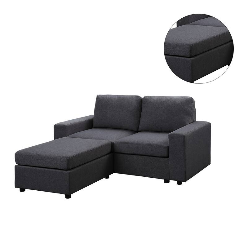 Linen Loveseat with Ottoman