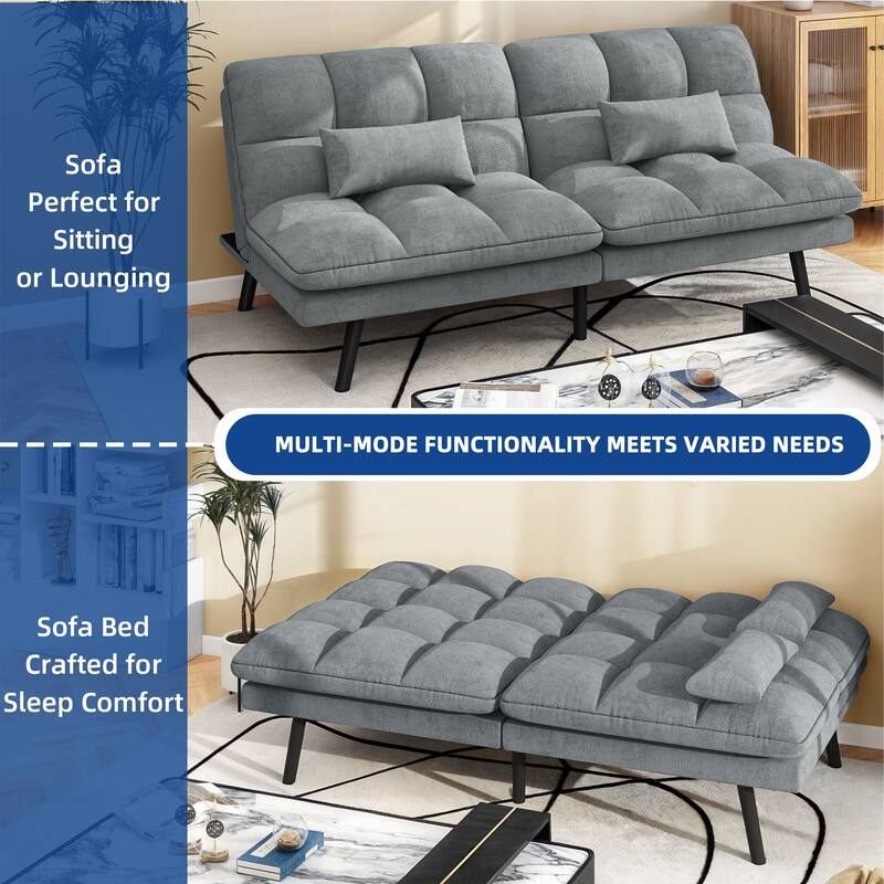 Moasis 70.8" Futon Sofa Bed Convertible Upholstered Couch Sleeper with Reclining Sleeper Split Tufted Back