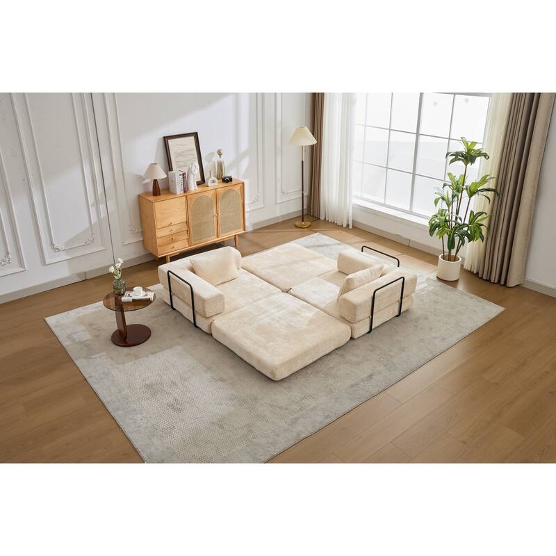 2-in-1 Foldable Sofa Bed Floor Sofa Couch with Armrests, Convertible Lounge Sofa for Living Room Bedroom